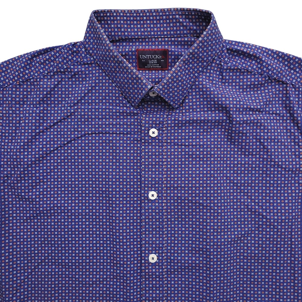 UNTUCKit Shirt Mens L Slim Fit Blue Floral Geometric Button Up